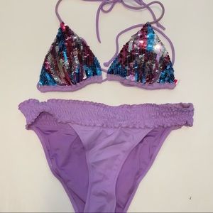 Victoria’s Secret Sequin String bikini set - top & bottoms size medium - purple